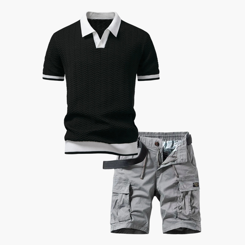 Ensemble polo texturé et short cargo homme