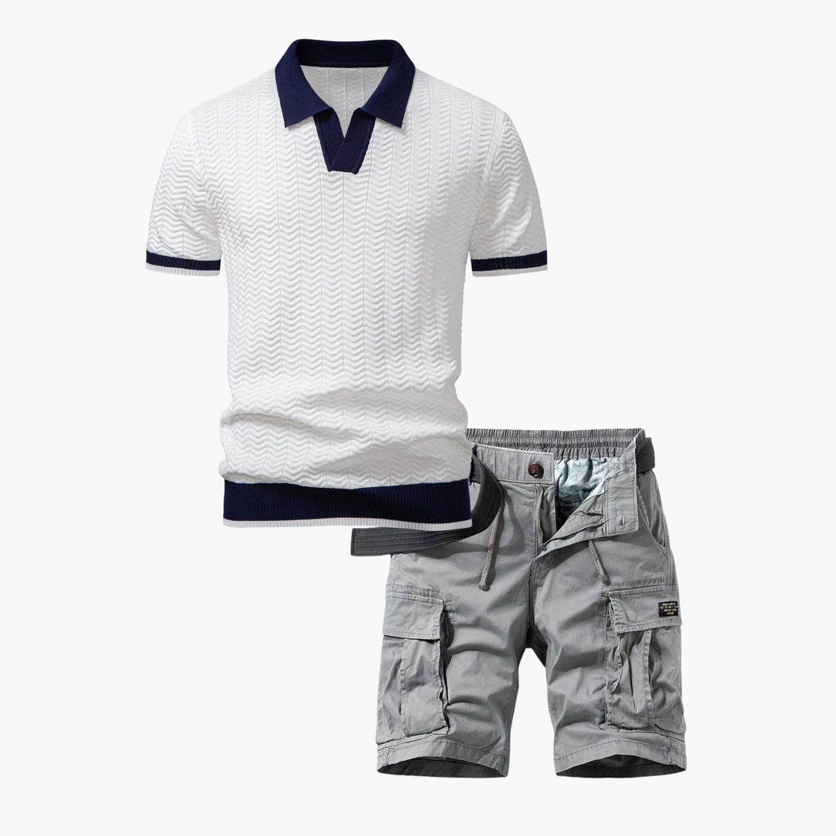 Ensemble polo texturé et short cargo homme - vue 2