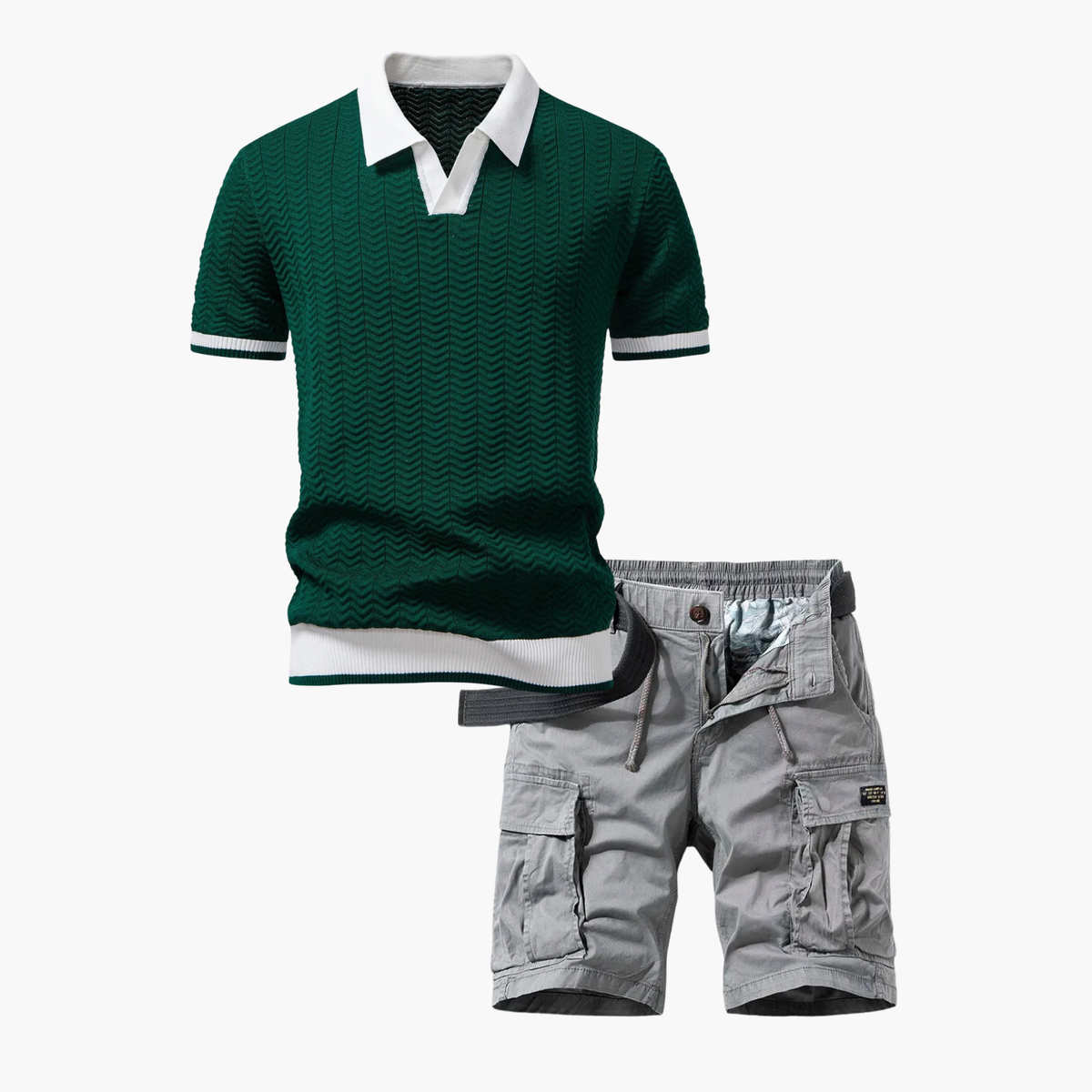 Ensemble polo texturé et short cargo homme - vue 3