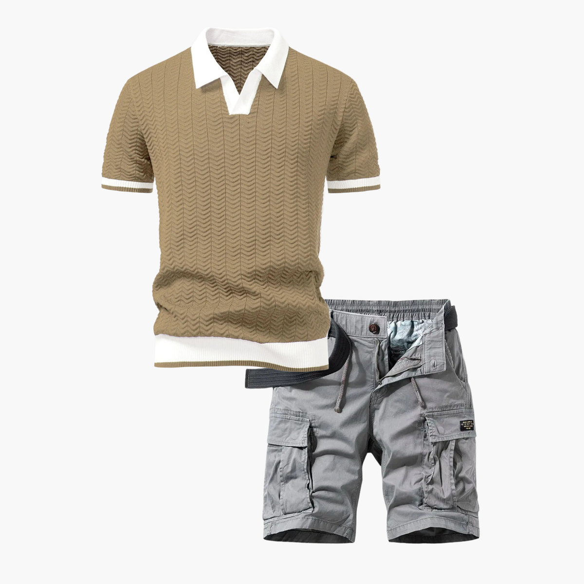 Ensemble polo texturé et short cargo homme - vue 4