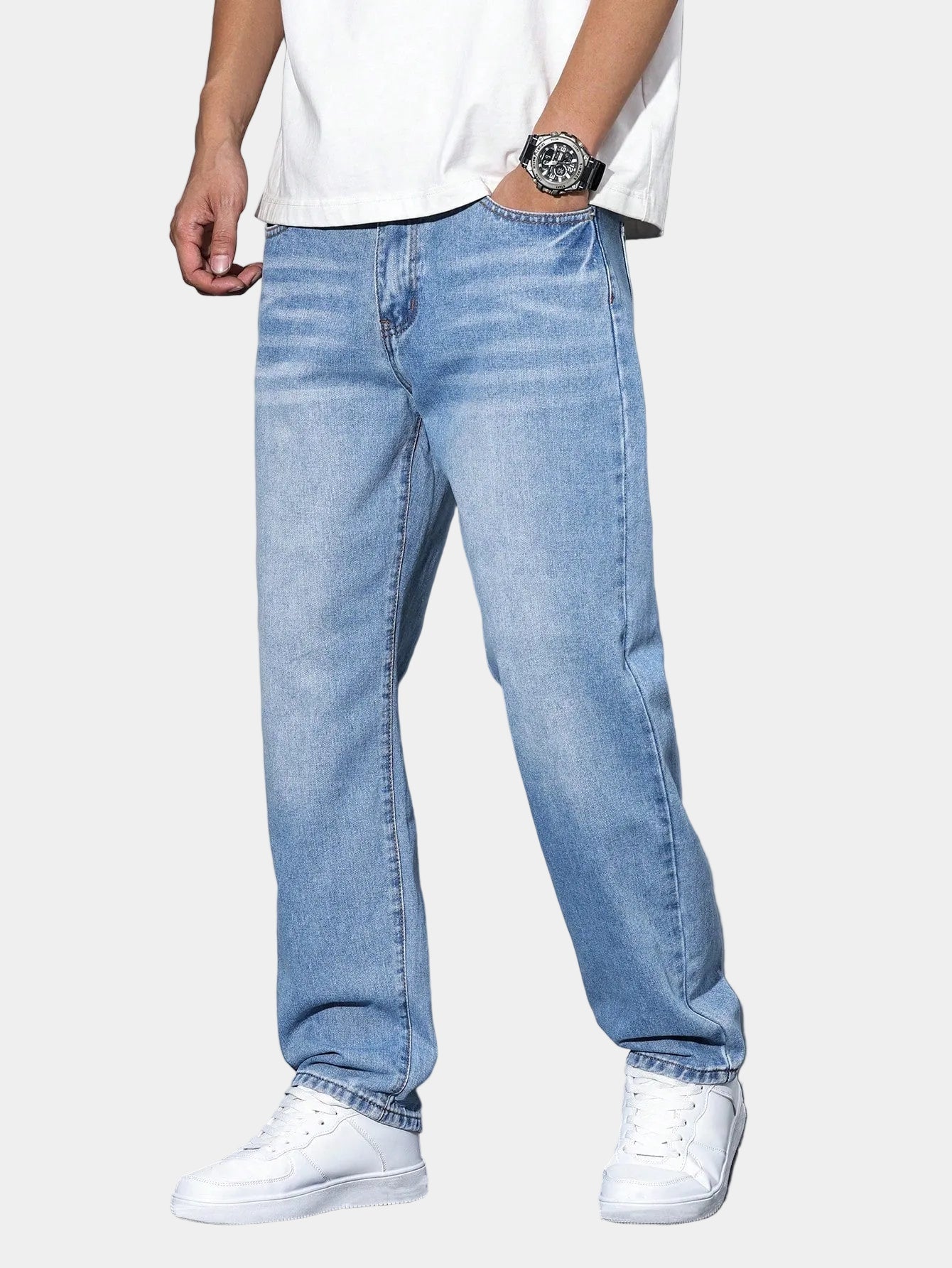 Jean homme coupe droite délavé - vue 3